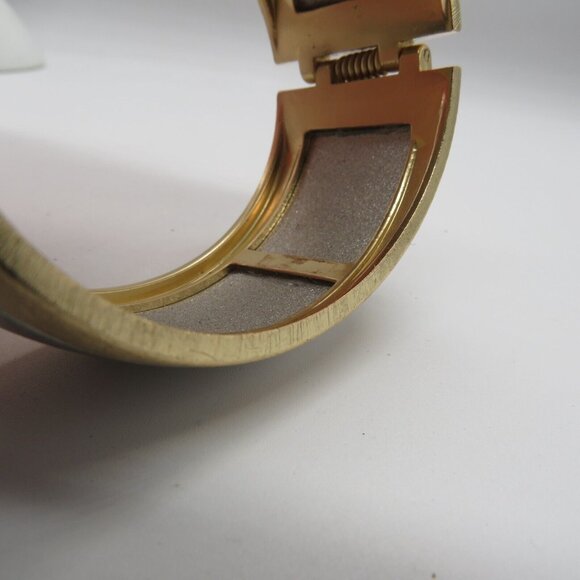 Vintage Bracelet Brushed Silver Gold Tone Hinged Cuff Clamper Bracelet - Picture 8 of 11